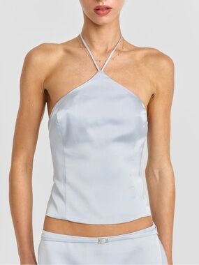 NWT SASHA THERESE SIMONE XS Silky Halter Cami Top Light Blue SILK SATIN COELHO